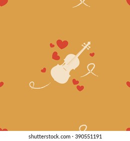 vector seamless pattern with hearts and violin