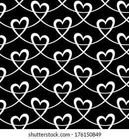 Vector seamless pattern with hearts of wavy lines. Decorative background Valentine's Day, wedding. Ornamental illustration for print, web