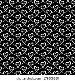 Vector seamless pattern with hearts of wavy lines. Decorative background Valentine's Day, wedding, Christmas. Ornamental illustration for print, web