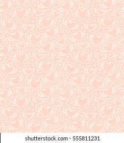 Vector seamless pattern with hearts with wings. Cute girlish hand drawn background.  White winged hearts on light background. Pattern with symbols of St. Valentine, love and marriage for your design