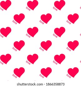 Vector seamless pattern of hearts and words amore. Hearts are symbols of love painted with bright red color. Romantic background.