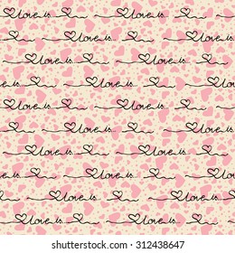 Vector seamless pattern of hearts with the words
