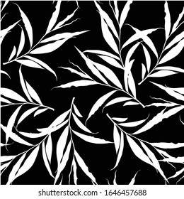 Vector seamless pattern of herbs. Branch black white pattern background.