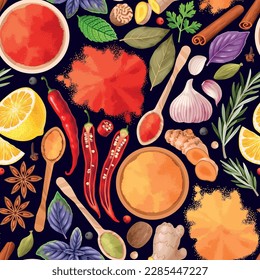 Vector seamless pattern with herbs and spices