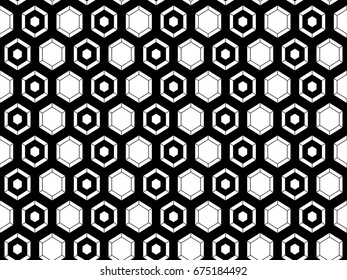 Vector seamless pattern. Hexagonal background. Black and white color. 