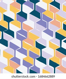 Vector seamless pattern with hexagonal woven shapes, retro-modern style repeat background with handmade feeling, perfect for web and print