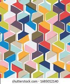 Vector seamless pattern with hexagonal woven shapes, retro-modern style repeat background with handmade feeling, perfect for web and print