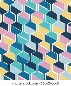 Vector seamless pattern with hexagonal woven shapes, retro-modern style repeat background with handmade feeling, perfect for web and print