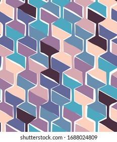Vector seamless pattern with hexagonal woven shapes, retro-modern style repeat background with handmade feeling, perfect for web and print