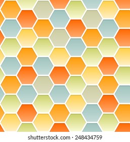 Vector seamless pattern of hexagons similar to a honeycomb. Infinite ornament pastel colors. Warm and pleasant summer background. Vector EPS 10.