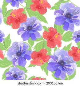 Vector seamless pattern with hibiscus