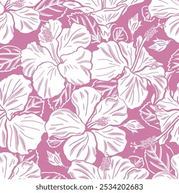 Vetor sem emenda padrão Hibiscus 3 tons para têxteis, papel de parede e assim por diante.