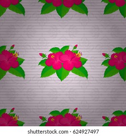 Vector seamless pattern with hibiscus flowers and leaves on a beige background. Watercolor floral background. Textile print for bed linen, jacket, package design, fabric and fashion concepts.