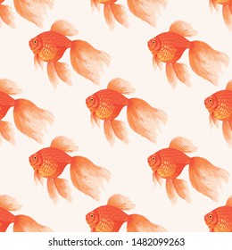 Vector seamless pattern with high detail goldfish