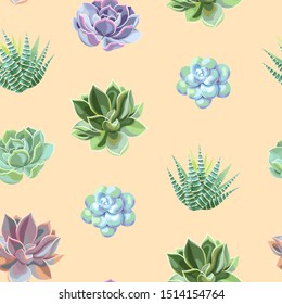 Vector seamless pattern with high detail succulent