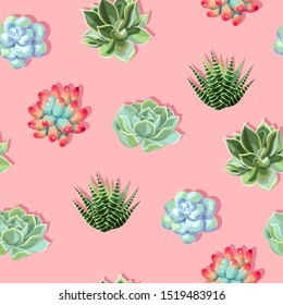 Vector seamless pattern with high detail succulent