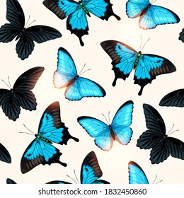 Vector seamless pattern with high detailed vivid butterflies