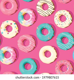 Vector seamless pattern with high detailed donuts