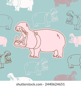 Vector seamless pattern with hippo. Can be used for, wallpaper, pattern fills, web page background, surface textures