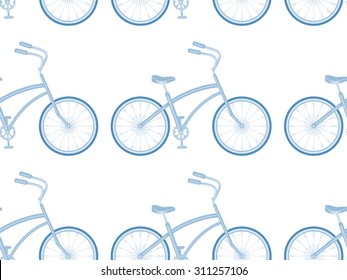 Vector seamless pattern with hipster bike on a white background. Vintage. The design of the paper, packaging, wallpaper, textiles and fabrics.