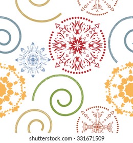 Vector Seamless Pattern with Hipster Elements and Swirls. Vintage  Background 