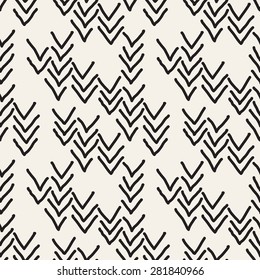 Vector seamless pattern. Hipster monochrome print with hand drawn chevron. Trendy graphic design.