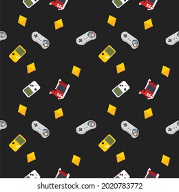 Vector Seamless Pattern Hobby Have Gameboy Color And Game Acade In Black Color