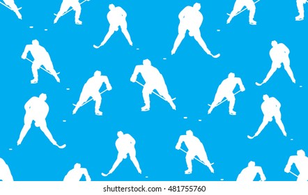 Vector seamless pattern of hockey players. The texture of the players are randomly