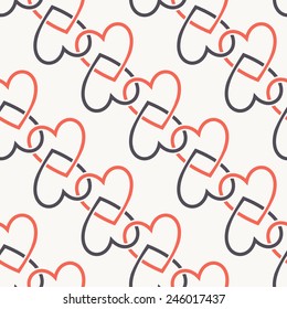 Vector seamless pattern. Holiday repeating texture for St. Valentines Day. Geometric entwined hearts