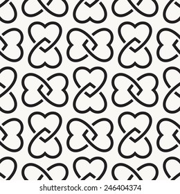 Vector seamless pattern. Holiday repeating texture for St. Valentines Day. Geometric entwined hearts