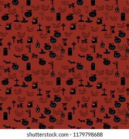 vector seamless pattern, holiday symbols characters and holiday symbols in October Halloween