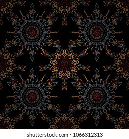 Vector seamless pattern for holiday Thanksgiving day, a simple hand-drawn winter design on black background in gray and yellow colors.