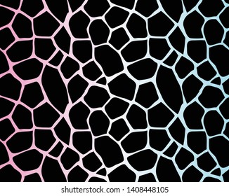 Vector seamless pattern of holographic gradient giraffe fur print isolated on black background