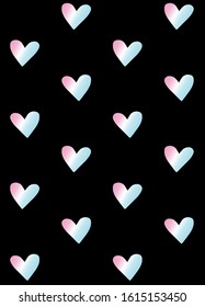 Vector seamless pattern of holographic hearts isolated on black background