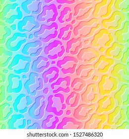 Vector Seamless Pattern With Holographic Leopard Fur Ornament On Rainbow Background. Abstract Animal Texture.