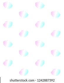 Vector seamless pattern of holographic pastel pink and blue shell icon isolated on white background 