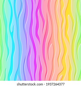 Vector Seamless Pattern with Holographic Tiger Skin Ornament on Rainbow Background. Abstract Animal Texture.