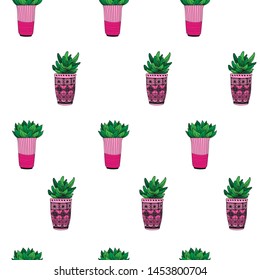 Vector seamless pattern with home plants in pots. Colorful design for print, textile, postcard