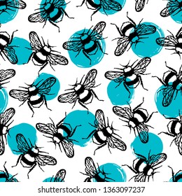 Vector seamless pattern with honey bee.
