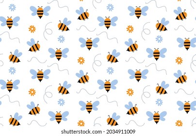 Vector seamless pattern with honey bee. Cute nursery print. Baby wallpaper. Kids pattern. Vector hand drawn background for fabrics, textile, and wrap paper. 