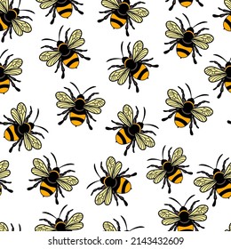Vector seamless pattern with honey bee. For printing on fabrics, paper, textiles, decorative pillows.