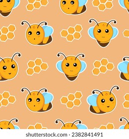 Vector seamless pattern with honey bee.
