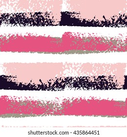 Vector seamless pattern with horizontal hand drawn grungy texture brush strokes and stripes hand painted. Black, pink, white colors.