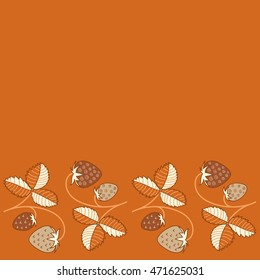 Vector seamless pattern of horizontal stylized berry motif, hole, spots, strawberry with leaves, doodles on colored background. Hand drawn. Horizontal seamless strawberry background.