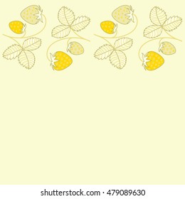 Vector seamless pattern of horizontal stylized berry motif, hole, spots, strawberry with leaves, doodles on colored background with copy space. Hand drawn. Horizontal seamless strawberry background.