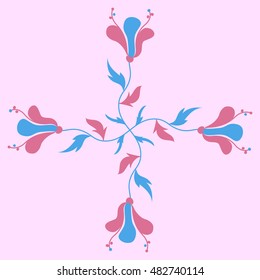 Vector seamless pattern of horizontal stylized floral motif, hole, spots, flowers, doodles on colored background with copy space. Hand drawn. Horizontal seamless floral background.