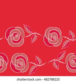 Vector seamless pattern of horizontal stylized floral motif, hole, spots, flowers, doodles on colored background with copy space. Hand drawn. Horizontal seamless floral background.