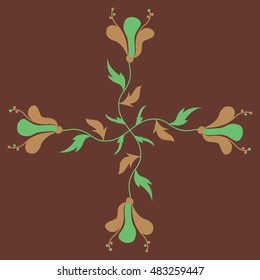 Vector seamless pattern of horizontal stylized floral motif, hole, spots, flowers, doodles on colored background with copy space. Hand drawn. Horizontal seamless floral background.