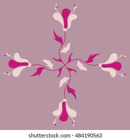 Vector seamless pattern of horizontal stylized floral motif, hole, spots, flowers, doodles on colored background with copy space. Hand drawn. Horizontal seamless floral background.