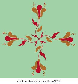 Vector seamless pattern of horizontal stylized floral motif, hole, spots, flowers, doodles on colored background with copy space. Hand drawn. Horizontal seamless floral background.